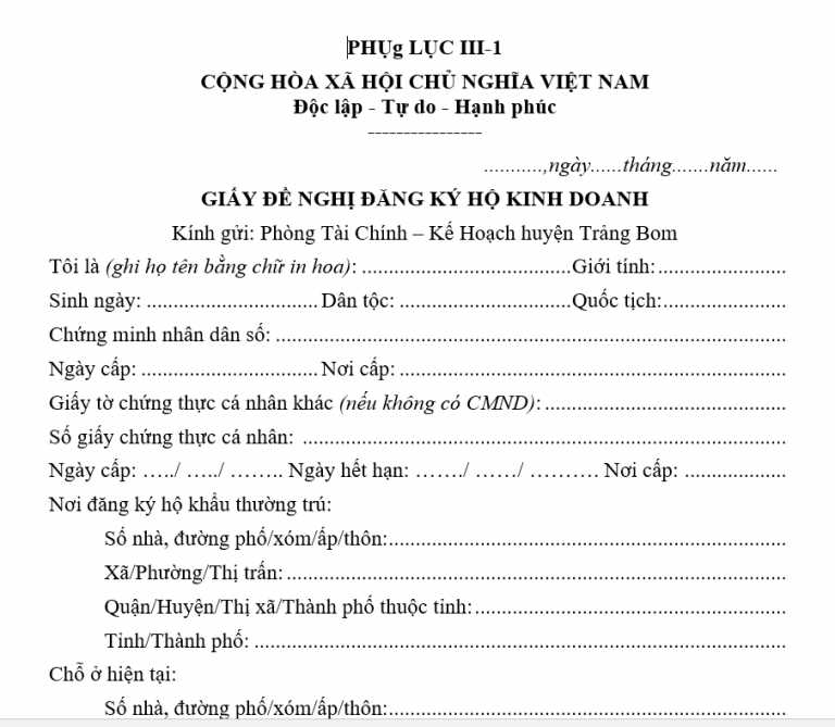 giay de nghi dang ky ho kinh doanh - ĐĂNG KÝ KINH DOANH ĐỒNG NAI